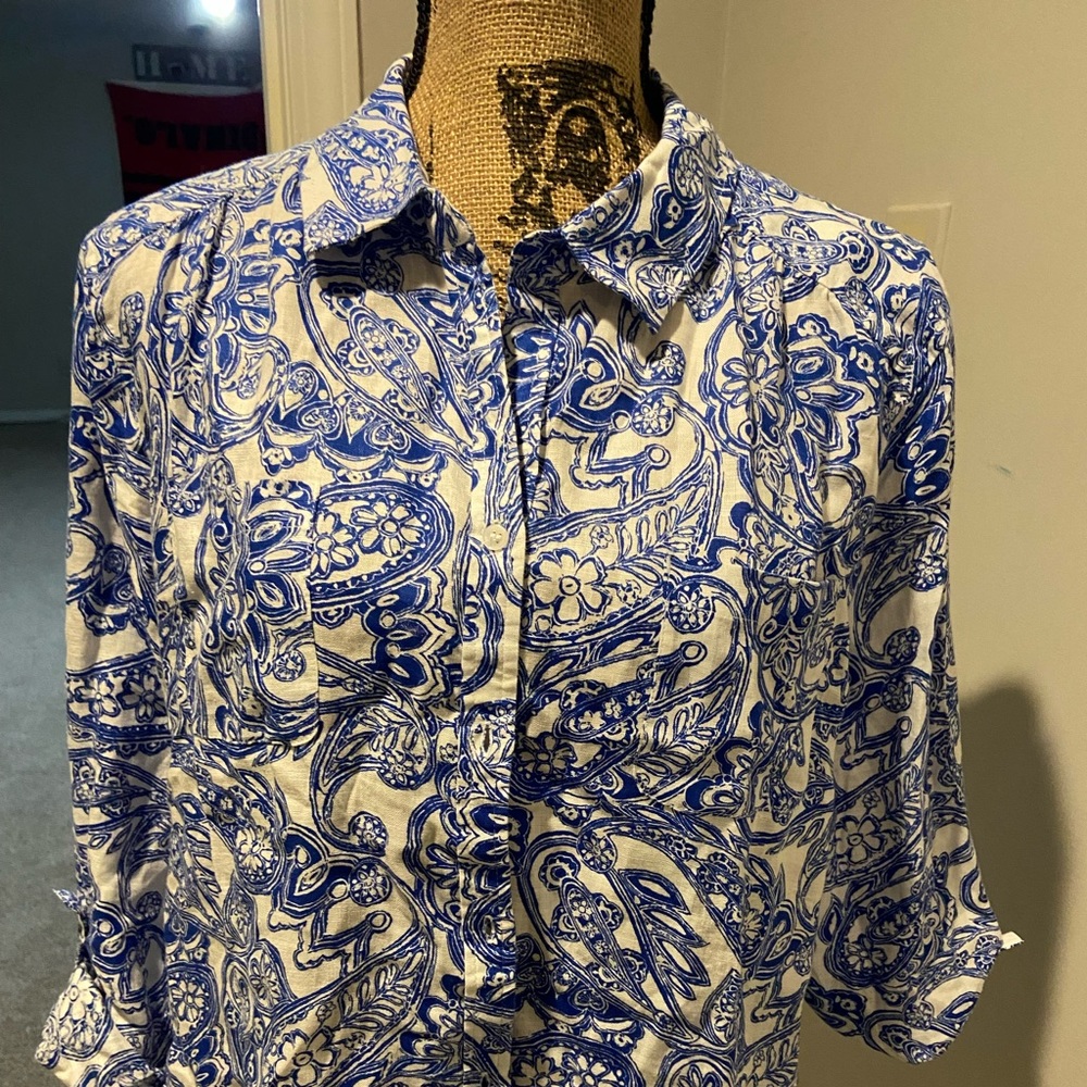 Charter Club top, shirt, xl, blue and white, NWT